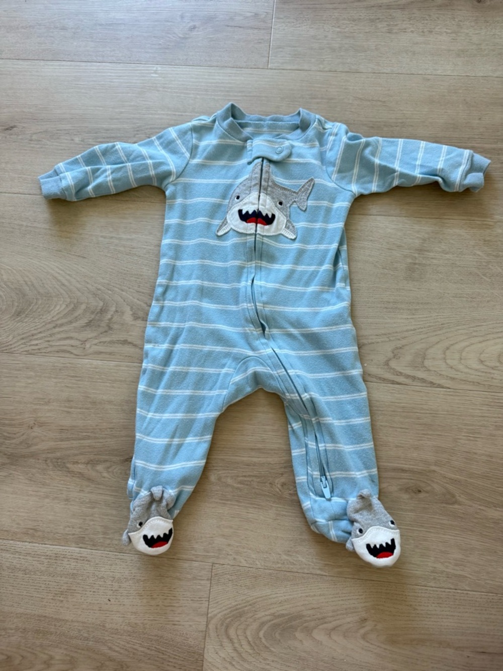 3M Blue Striped Shark One-Piece Footed Pajamas